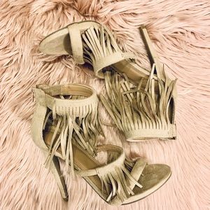 Nude Fringe Heels